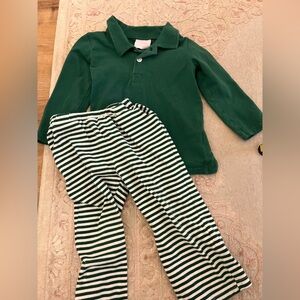Stitchy Fish boys green white pants outfit